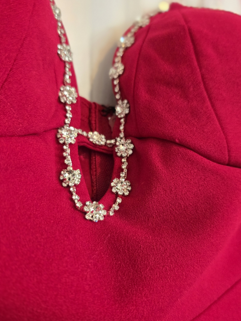 NWT Rhinestone Strap Fit & Flare Mini Dress Raspberry Red XS - Picture 5 of 9